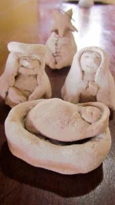 Mary, Joseph, Baby Jesus, and Angel (made with Natalie).
